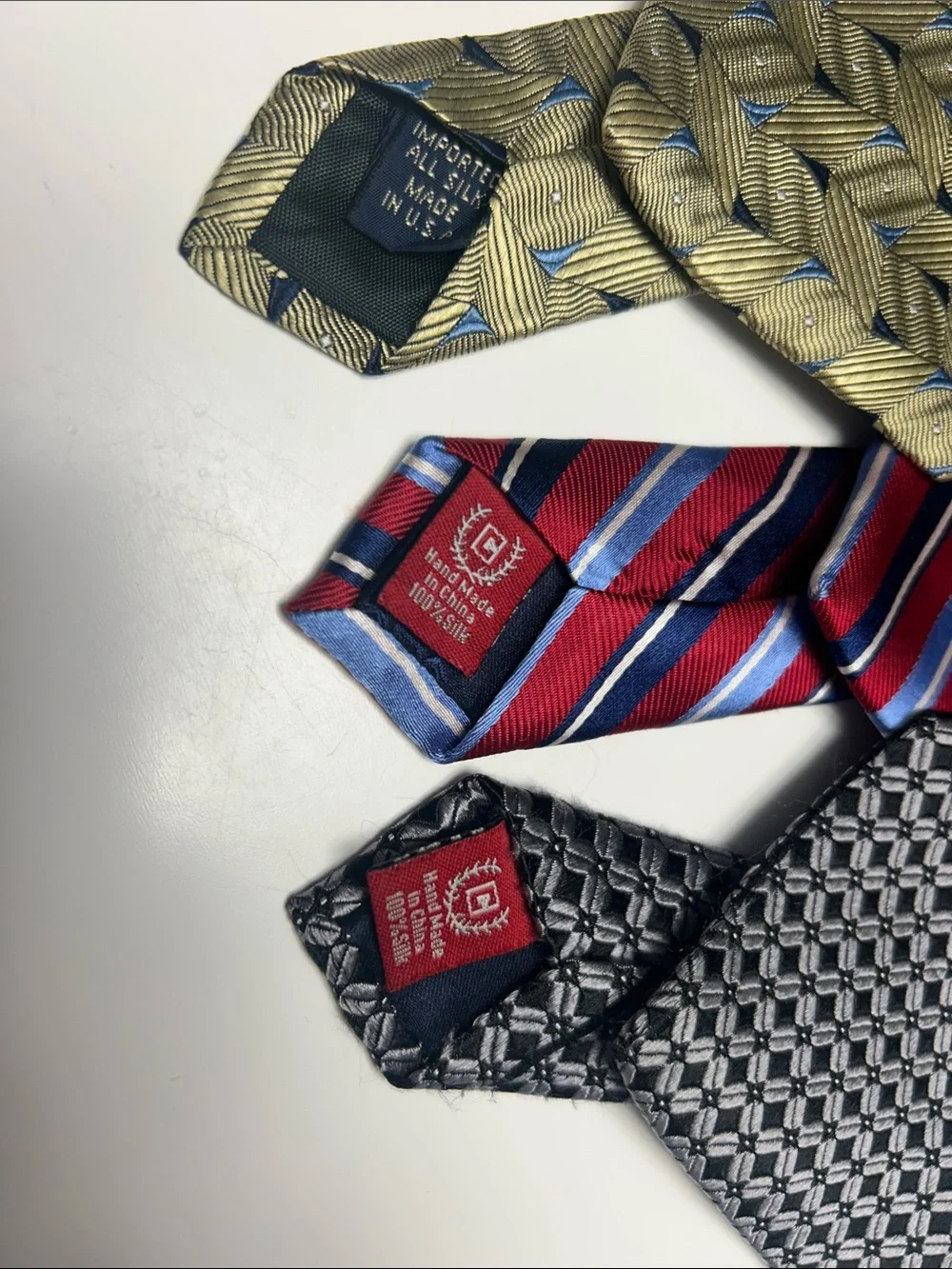 Men’s Necktie Bundle Lot of 3 - Chaps & Harken 100% Silk Geometric / Striped